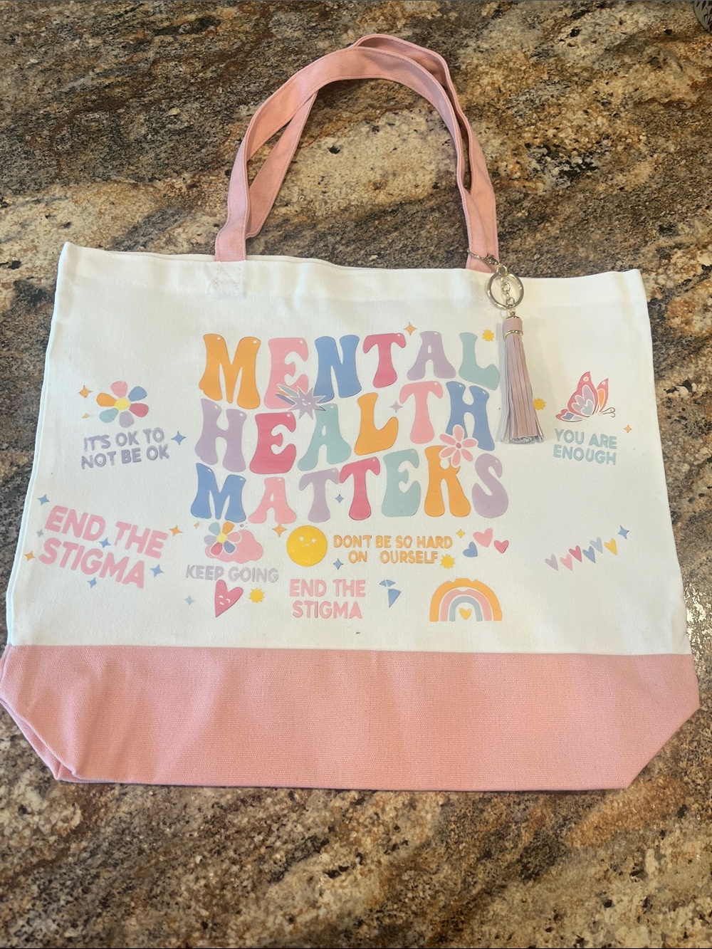 Mental Health Matters Pink & White Canvas Tote Bag